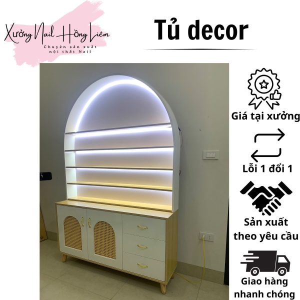 Tủ decor Nail mái vòm 1m20cm [Xưởng Nail Hồng Liêm] Bền chắc Ngăn kéo Đã lắp ráp Chống nước