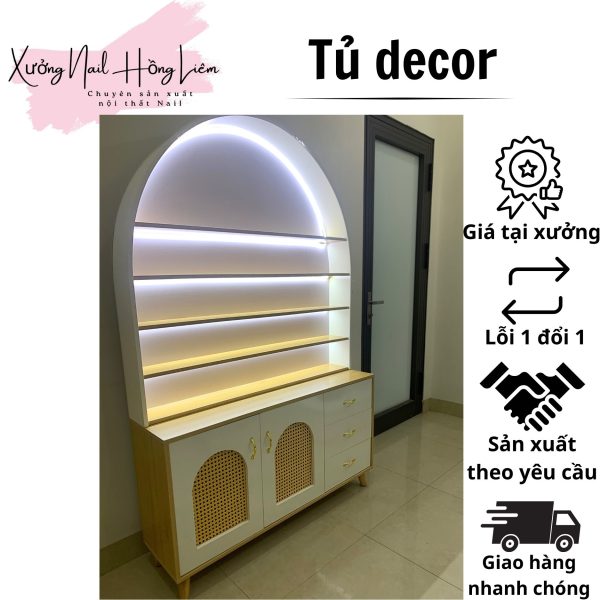 Tủ decor Nail mái vòm 1m20cm [Xưởng Nail Hồng Liêm] Bền chắc Ngăn kéo Đã lắp ráp Chống nước