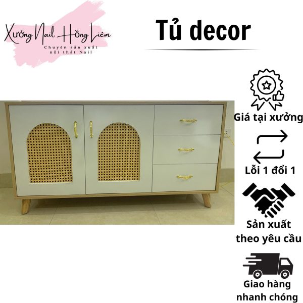 Tủ decor Nail mái vòm 1m20cm [Xưởng Nail Hồng Liêm] Bền chắc Ngăn kéo Đã lắp ráp Chống nước