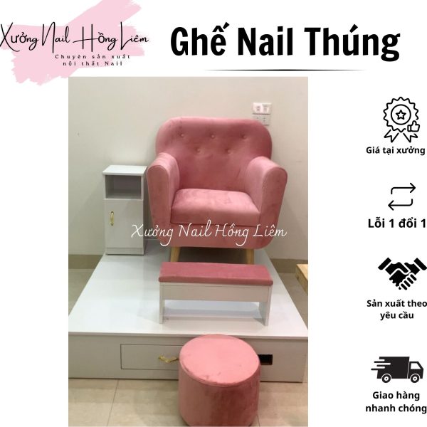 Ghế Nail đủ màu dạng thúng [Xưởng Nail Hồng Liêm] Đệm Bền chắc Đã lắp ráp