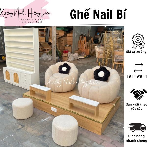 Ghế Nail đủ màu dạng Quả Bí [Xưởng Nail Hồng Liêm] Đệm Bền chắc Đã lắp ráp