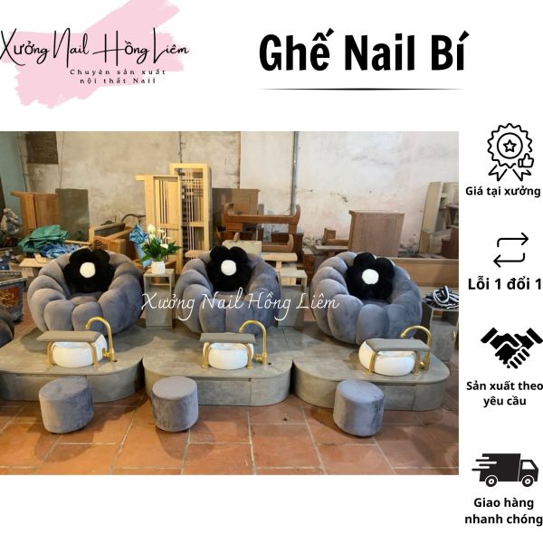 Ghế Nail đủ màu dạng Quả Bí [Xưởng Nail Hồng Liêm] Đệm Bền chắc Đã lắp ráp