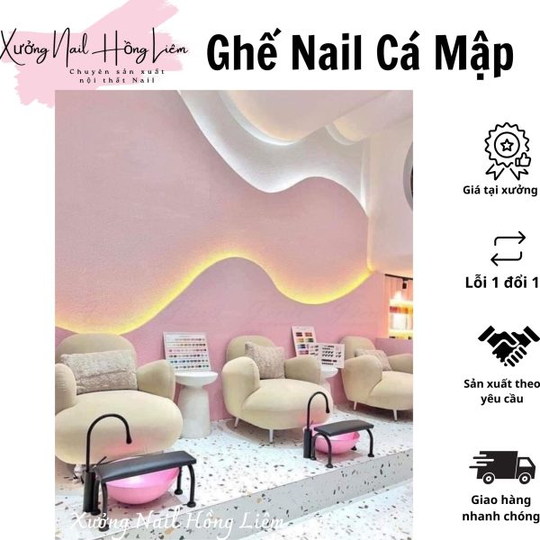 Ghế Nail đủ màu dạng cá mập [Xưởng Nail Hồng Liêm] Đệm Bền chắc Đã lắp ráp