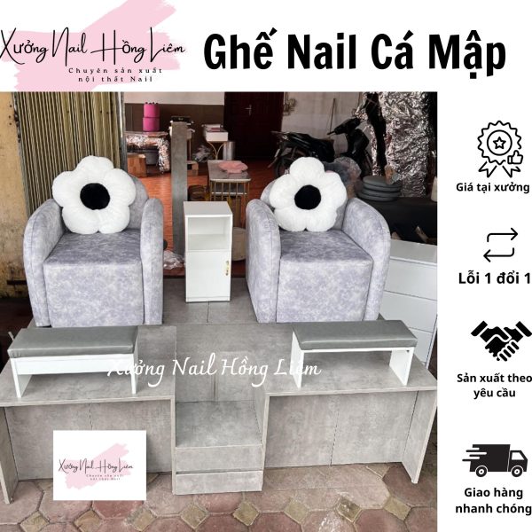 Ghế Nail đủ màu dạng cá mập [Xưởng Nail Hồng Liêm] Đệm Bền chắc Đã lắp ráp