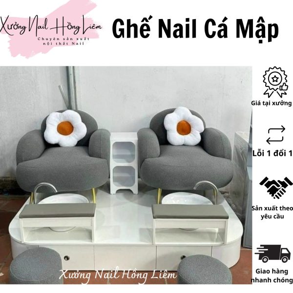 Ghế Nail đủ màu dạng cá mập [Xưởng Nail Hồng Liêm] Đệm Bền chắc Đã lắp ráp