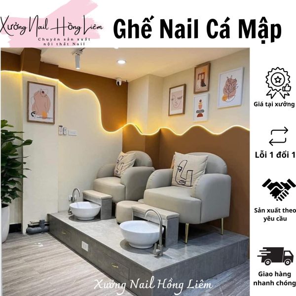 Ghế Nail đủ màu dạng cá mập [Xưởng Nail Hồng Liêm] Đệm Bền chắc Đã lắp ráp