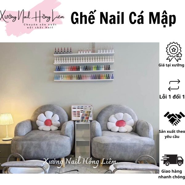 Ghế Nail đủ màu dạng cá mập [Xưởng Nail Hồng Liêm] Đệm Bền chắc Đã lắp ráp