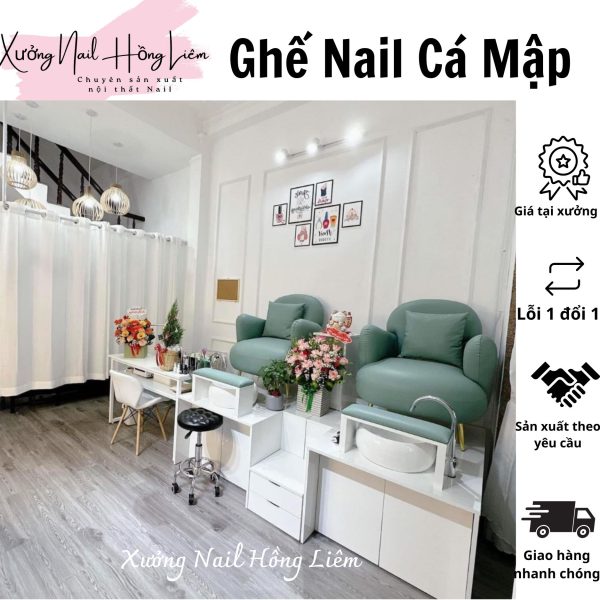 Ghế Nail đủ màu dạng cá mập [Xưởng Nail Hồng Liêm] Đệm Bền chắc Đã lắp ráp