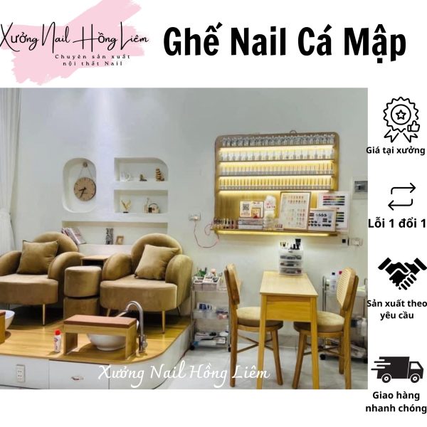 Ghế Nail đủ màu dạng cá mập [Xưởng Nail Hồng Liêm] Đệm Bền chắc Đã lắp ráp