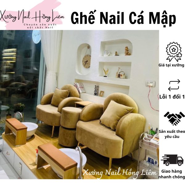 Ghế Nail đủ màu dạng cá mập [Xưởng Nail Hồng Liêm] Đệm Bền chắc Đã lắp ráp