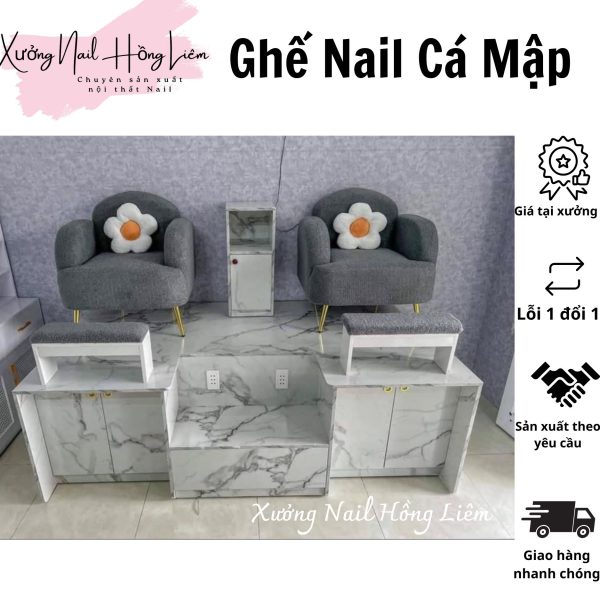 Ghế Nail đủ màu dạng cá mập [Xưởng Nail Hồng Liêm] Đệm Bền chắc Đã lắp ráp