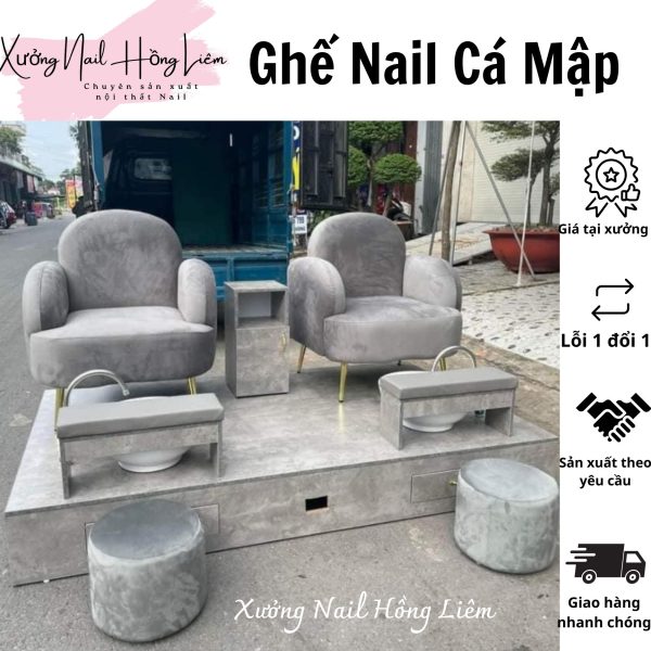 Ghế Nail đủ màu dạng cá mập [Xưởng Nail Hồng Liêm] Đệm Bền chắc Đã lắp ráp