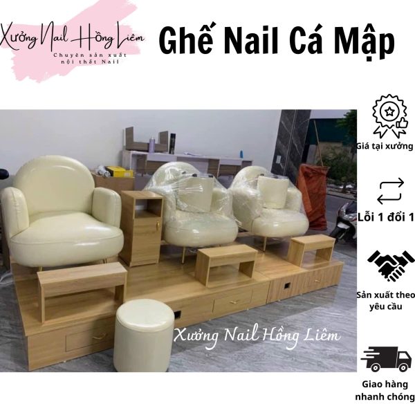 Ghế Nail đủ màu dạng cá mập [Xưởng Nail Hồng Liêm] Đệm Bền chắc Đã lắp ráp