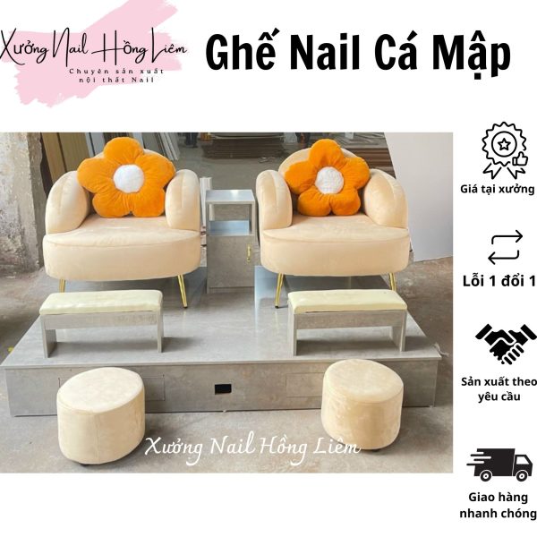 Ghế Nail đủ màu dạng cá mập [Xưởng Nail Hồng Liêm] Đệm Bền chắc Đã lắp ráp