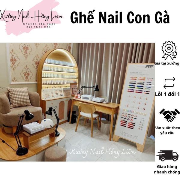 Ghế Nail đủ màu dạng con gà [Xưởng Nail Hồng Liêm] Đệm Bền chắc Đã lắp ráp