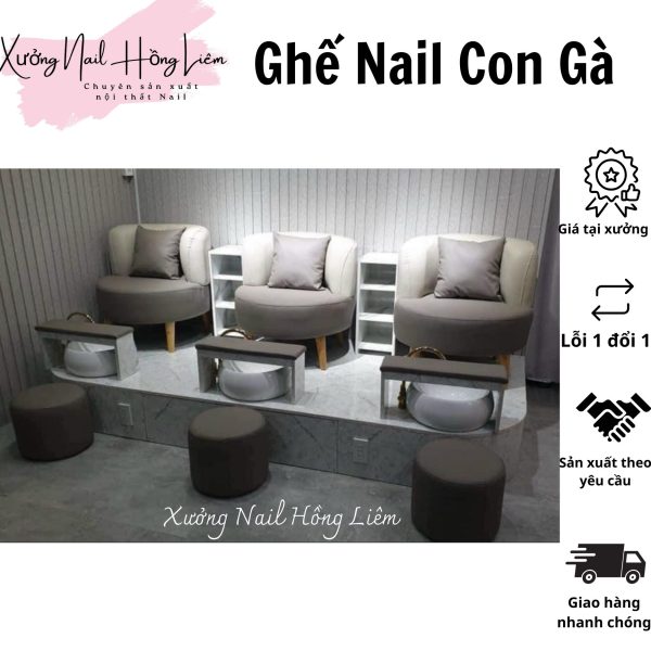 Ghế Nail đủ màu dạng con gà [Xưởng Nail Hồng Liêm] Đệm Bền chắc Đã lắp ráp