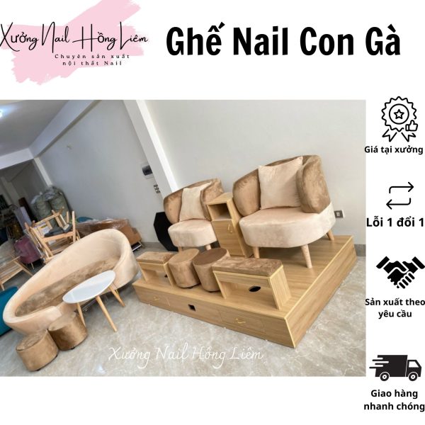 Ghế Nail đủ màu dạng con gà [Xưởng Nail Hồng Liêm] Đệm Bền chắc Đã lắp ráp