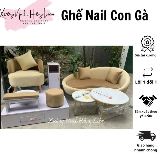 Ghế Nail đủ màu dạng con gà [Xưởng Nail Hồng Liêm] Đệm Bền chắc Đã lắp ráp