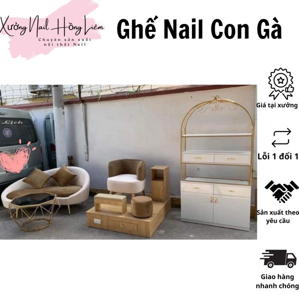 Ghế Nail đủ màu dạng con gà [Xưởng Nail Hồng Liêm] Đệm Bền chắc Đã lắp ráp