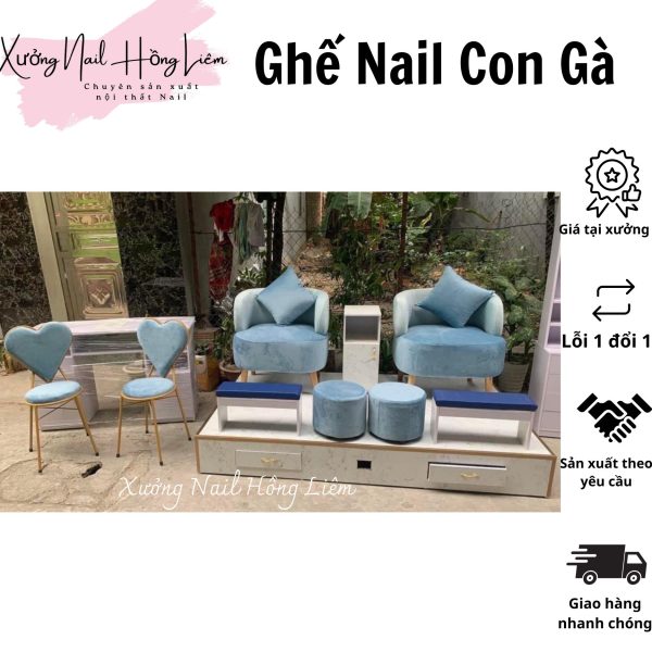 Ghế Nail đủ màu dạng con gà [Xưởng Nail Hồng Liêm] Đệm Bền chắc Đã lắp ráp