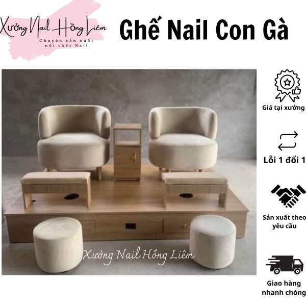 Ghế Nail đủ màu dạng con gà [Xưởng Nail Hồng Liêm] Đệm Bền chắc Đã lắp ráp