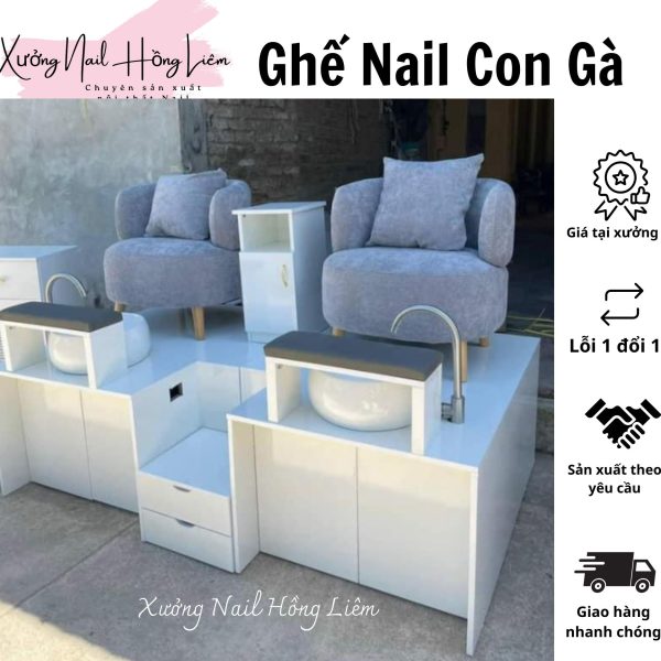 Ghế Nail đủ màu dạng con gà [Xưởng Nail Hồng Liêm] Đệm Bền chắc Đã lắp ráp