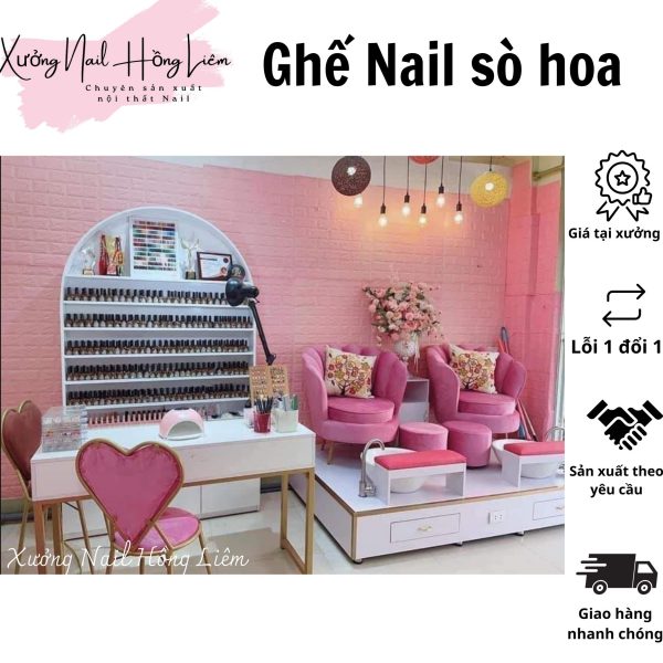 Ghế Nail đủ màu dạng sò hoa [Xưởng Nail Hồng Liêm] Đệm Bền chắc Đã lắp ráp