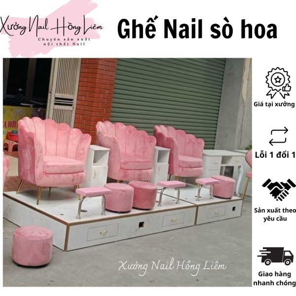 Ghế Nail đủ màu dạng sò hoa [Xưởng Nail Hồng Liêm] Đệm Bền chắc Đã lắp ráp