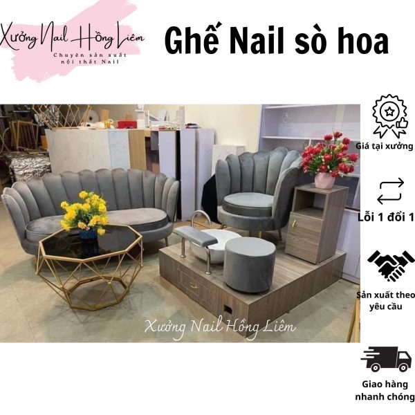 Ghế Nail đủ màu dạng sò hoa [Xưởng Nail Hồng Liêm] Đệm Bền chắc Đã lắp ráp