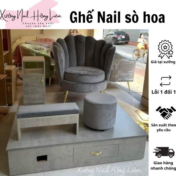 Ghế Nail đủ màu dạng sò hoa [Xưởng Nail Hồng Liêm] Đệm Bền chắc Đã lắp ráp