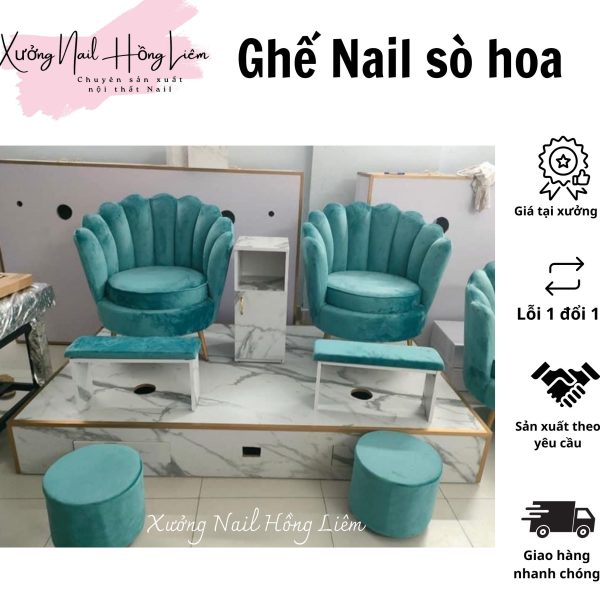 Ghế Nail đủ màu dạng sò hoa [Xưởng Nail Hồng Liêm] Đệm Bền chắc Đã lắp ráp