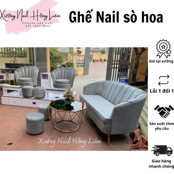 Ghế Nail đủ màu dạng sò hoa [Xưởng Nail Hồng Liêm] Đệm Bền chắc Đã lắp ráp