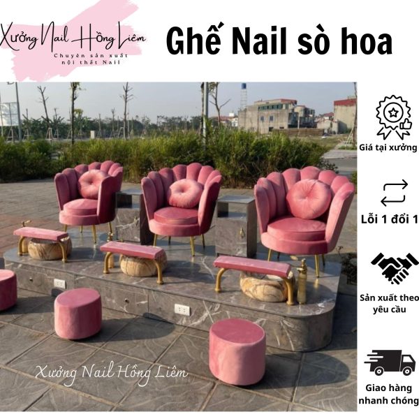 Ghế Nail đủ màu dạng sò hoa [Xưởng Nail Hồng Liêm] Đệm Bền chắc Đã lắp ráp