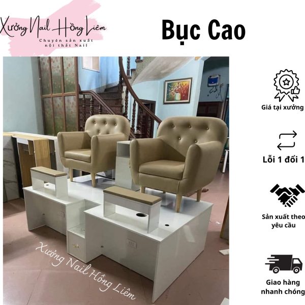 Bục Nail Đôi dáng cao 50cm [Xưởng Nail Hồng Liêm] Đệm Bền chắc Đã lắp ráp