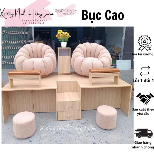 Bục Nail Đôi dáng cao 50cm [Xưởng Nail Hồng Liêm] Đệm Bền chắc Đã lắp ráp