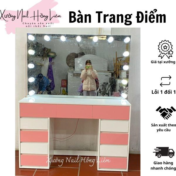 Bàn trang điểm tiệm Nail 1m20cm [Xưởng Nail Hồng Liêm] Bền chắc Ngăn kéo Đã lắp ráp Chống nước