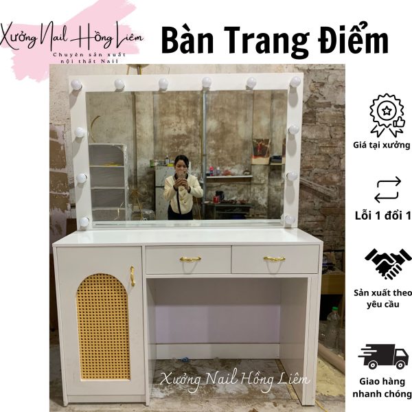 Bàn trang điểm tiệm Nail 1m20cm [Xưởng Nail Hồng Liêm] Bền chắc Ngăn kéo Đã lắp ráp Chống nước