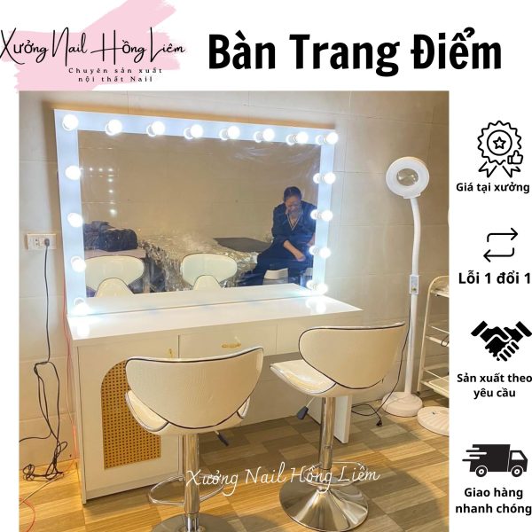 Bàn trang điểm tiệm Nail 1m20cm [Xưởng Nail Hồng Liêm] Bền chắc Ngăn kéo Đã lắp ráp Chống nước