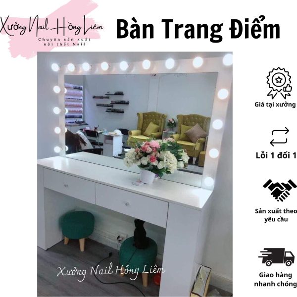 Bàn trang điểm tiệm Nail 1m20cm [Xưởng Nail Hồng Liêm] Bền chắc Ngăn kéo Đã lắp ráp Chống nước