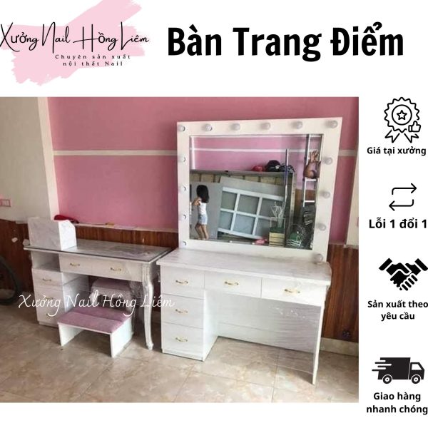 Bàn trang điểm tiệm Nail 1m20cm [Xưởng Nail Hồng Liêm] Bền chắc Ngăn kéo Đã lắp ráp Chống nước