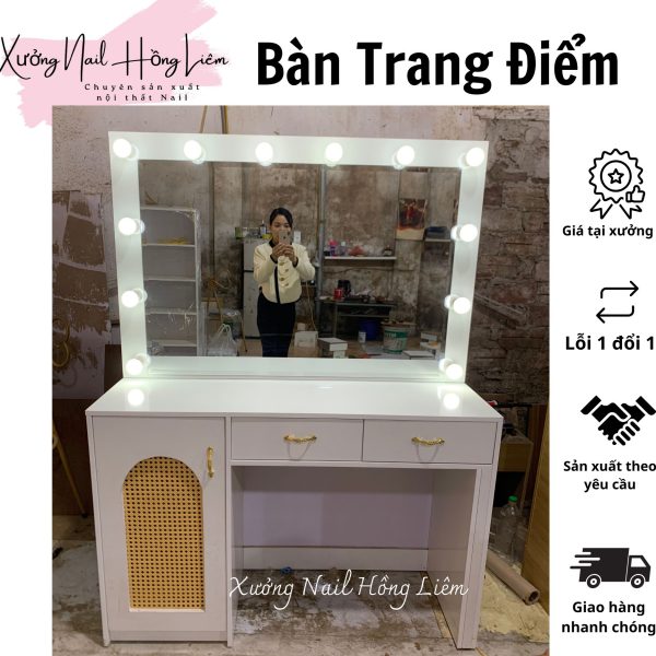 Bàn trang điểm tiệm Nail 1m20cm [Xưởng Nail Hồng Liêm] Bền chắc Ngăn kéo Đã lắp ráp Chống nước