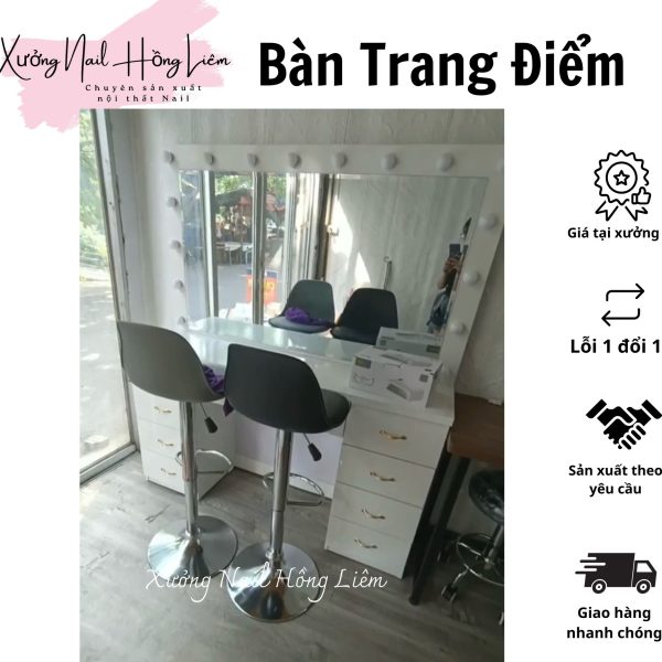 Bàn trang điểm tiệm Nail 80cm [Xưởng Nail Hồng Liêm] Bền chắc Ngăn kéo Đã lắp ráp Chống nước