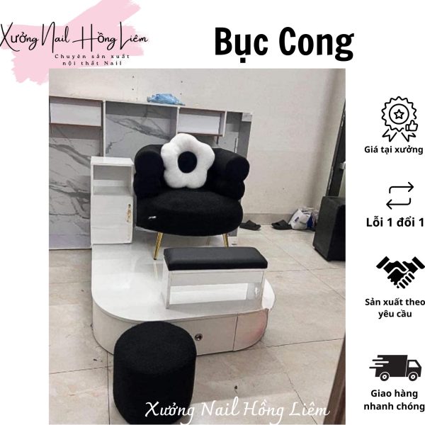 Bục Nail đơn cong gỗ mdf phủ melamin [Xưởng Nail Hồng Liêm] Vững chắc Ngăn kéo Đã lắp ráp