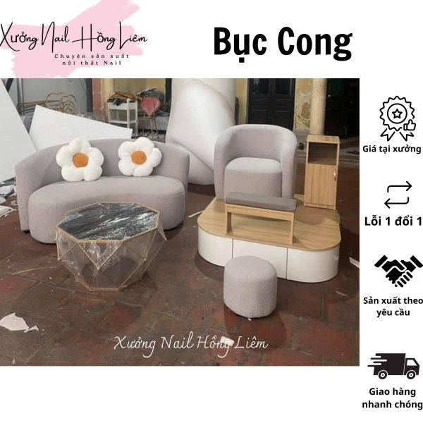 Bục Nail đơn cong gỗ mdf phủ melamin [Xưởng Nail Hồng Liêm] Vững chắc Ngăn kéo Đã lắp ráp