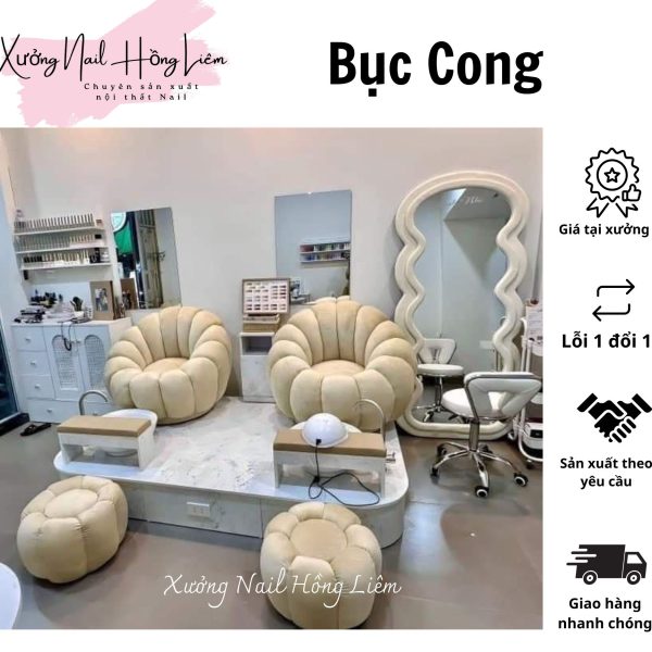 Bục Nail đôi cong gỗ mdf phủ melamin [Xưởng Nail Hồng Liêm] Vững chắc Ngăn kéo Đã lắp ráp