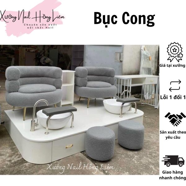 Bục Nail đôi cong gỗ mdf phủ melamin [Xưởng Nail Hồng Liêm] Vững chắc Ngăn kéo Đã lắp ráp