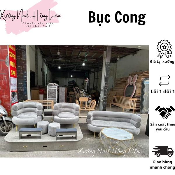 Bục Nail đôi cong gỗ mdf phủ melamin [Xưởng Nail Hồng Liêm] Vững chắc Ngăn kéo Đã lắp ráp