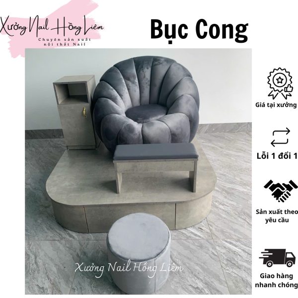 Bục Nail đơn cong gỗ mdf phủ melamin [Xưởng Nail Hồng Liêm] Vững chắc Ngăn kéo Đã lắp ráp