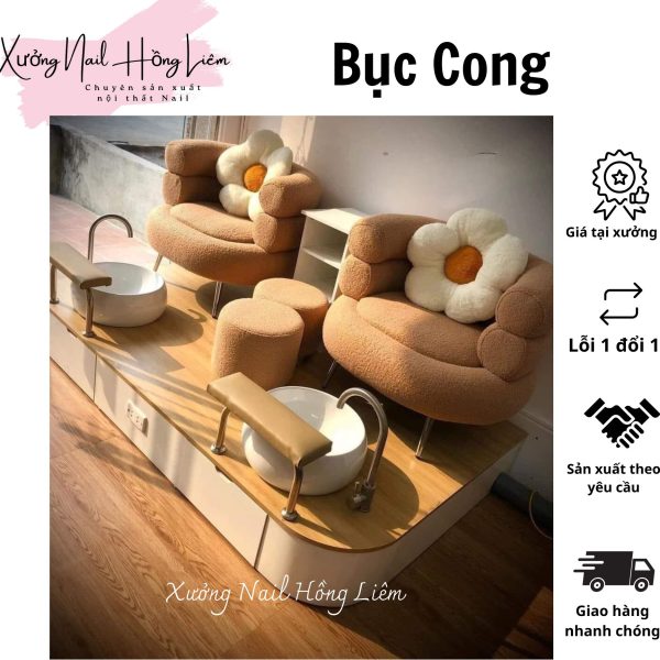 Bục Nail đôi cong gỗ mdf phủ melamin [Xưởng Nail Hồng Liêm] Vững chắc Ngăn kéo Đã lắp ráp