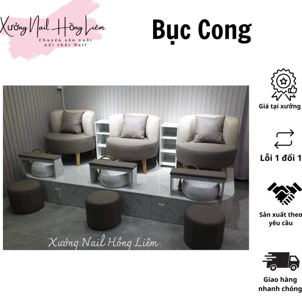 Bục Nail đôi cong gỗ mdf phủ melamin [Xưởng Nail Hồng Liêm] Vững chắc Ngăn kéo Đã lắp ráp